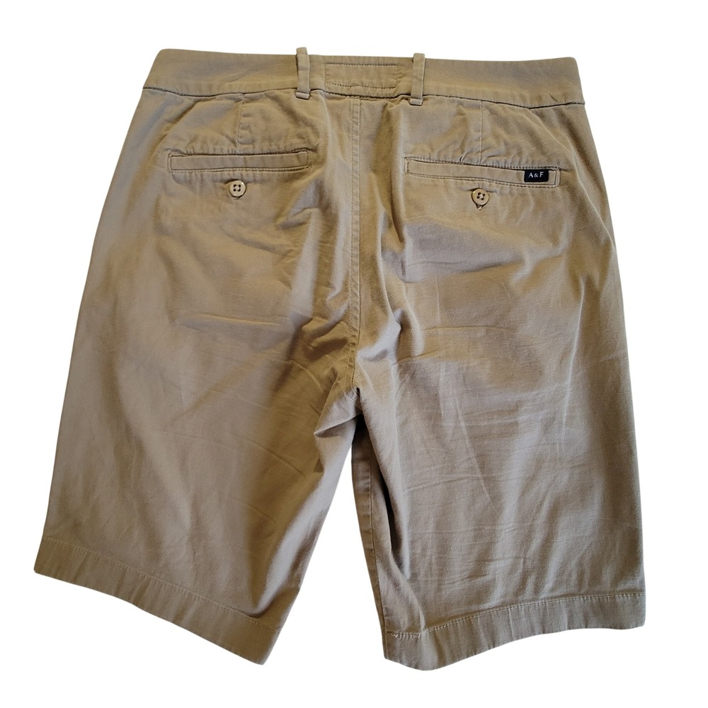 Abercrombie & Fitch Chino Shorts Mens 30 Tan Stretch‎ Twill Flat Front Classic - Picture 2 of 9